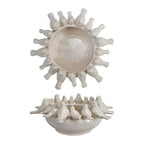 Decorative Stoneware Bowl or Planter with 3D Birds on Rim - White