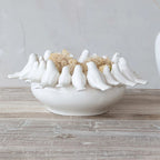 Decorative Stoneware Bowl or Planter with 3D Birds on Rim - White