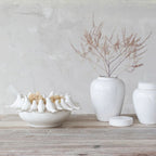 Decorative Stoneware Bowl or Planter with 3D Birds on Rim - White