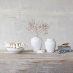 Decorative Stoneware Bowl or Planter with 3D Birds on Rim - White