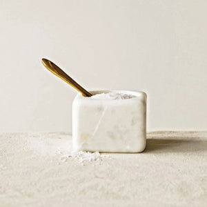 White Marble Bowl With Brass Spoon