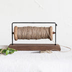 Reclaimed Wood & Metal Spool Stand With Scissors Set - Black & Brass Finish