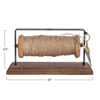 Reclaimed Wood & Metal Spool Stand With Scissors Set - Black & Brass Finish