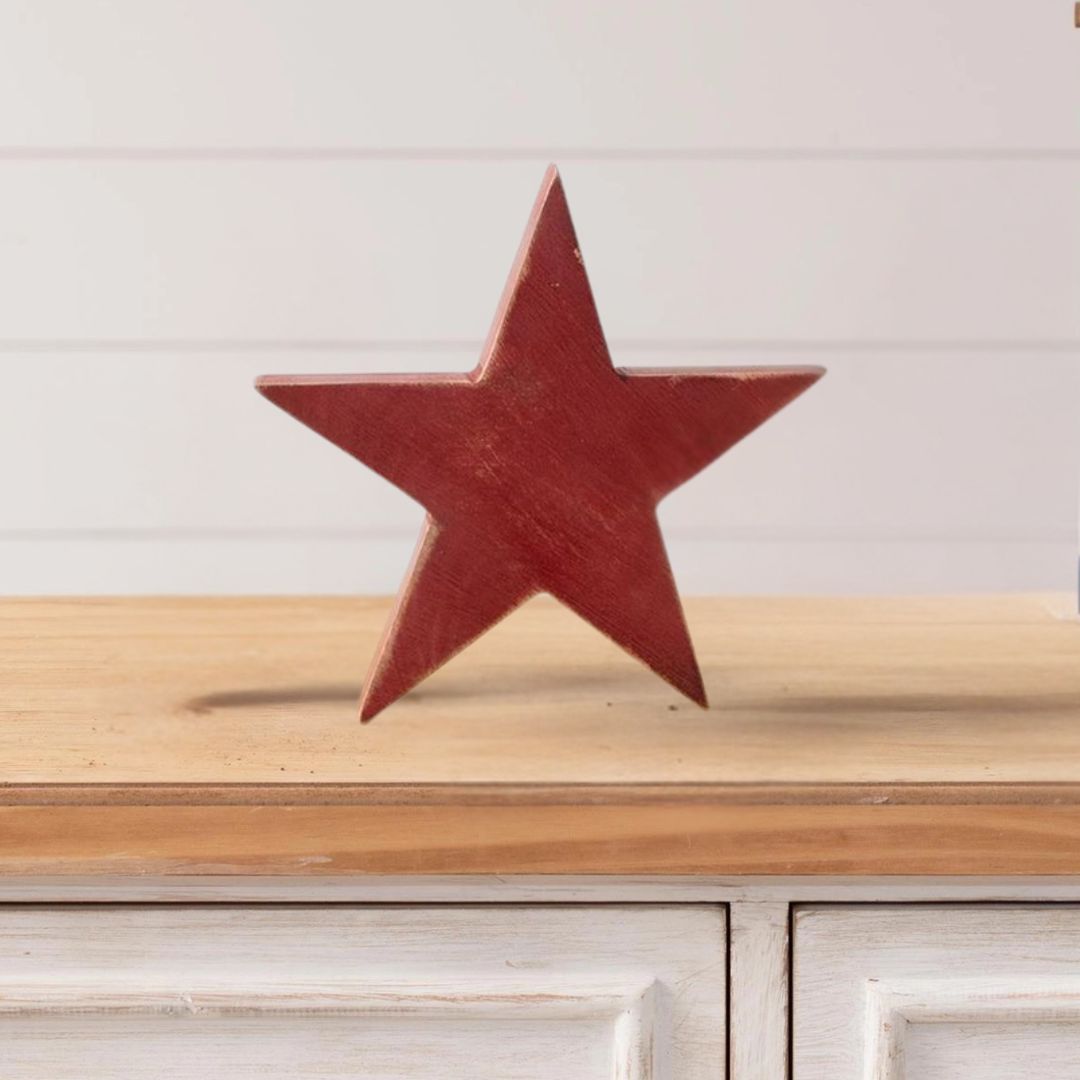 Red Wooden Star Block Sitter - Medium