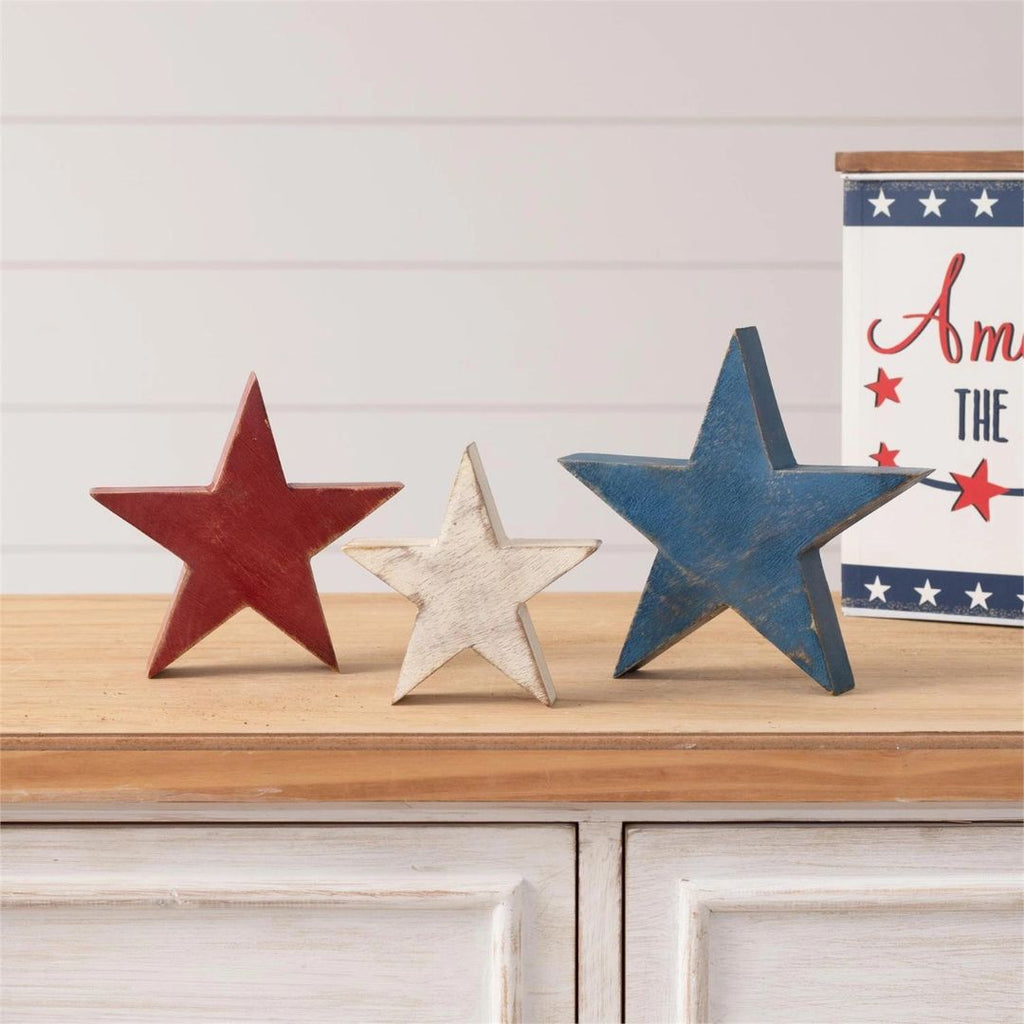 Blue Wooden Star Block Sitter - Large
