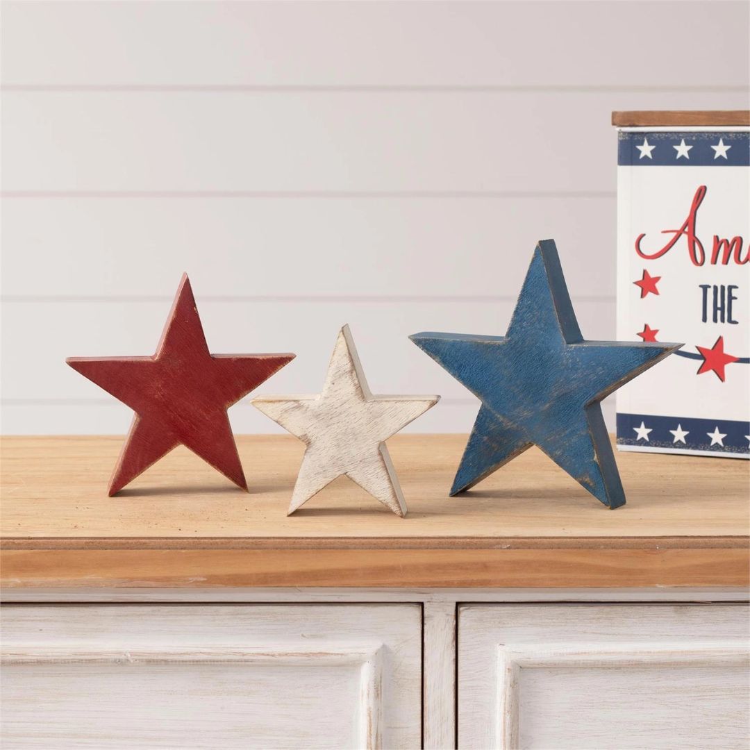 Blue Wooden Star Block Sitter - Large