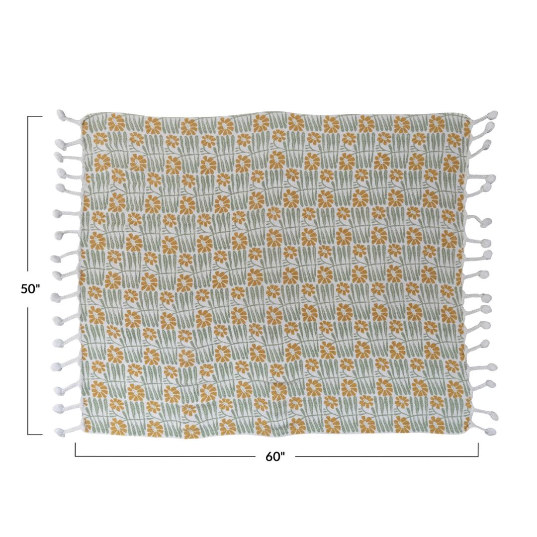 Woven Printed Throw Blanket With Flowers