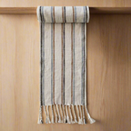 Woven Cotton Blend Striped Table Runner with Braided Tassels