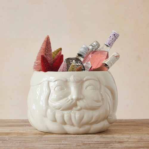 Stoneware Santa Head Bottle Cooler/Container