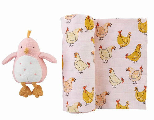 Pink Chick Swaddle & Rattle