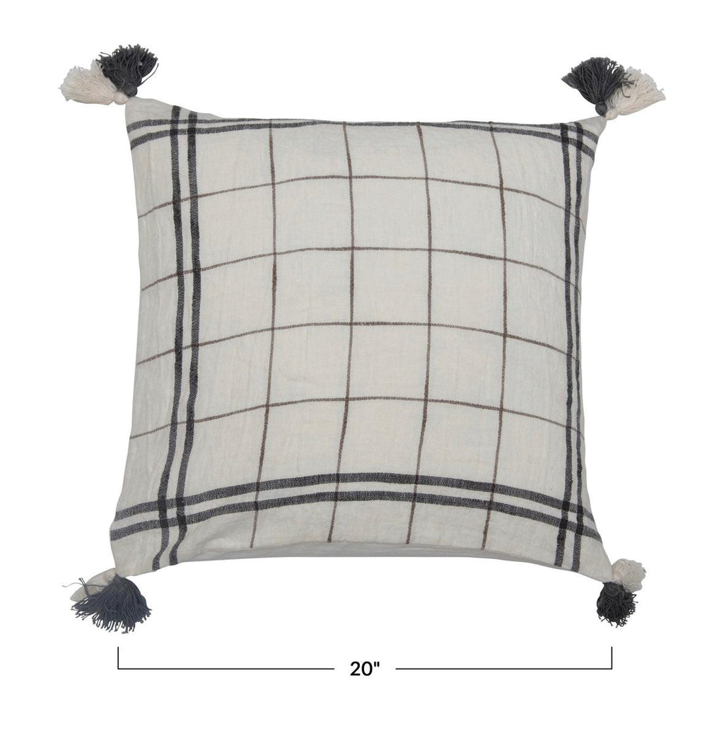 Grid Pattern Pillow With Tassels