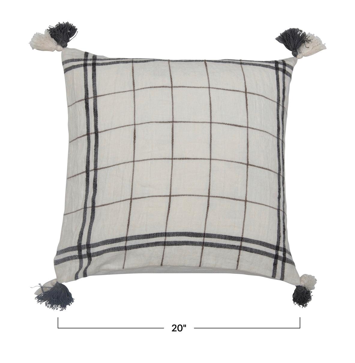 Grid Pattern Pillow With Tassels