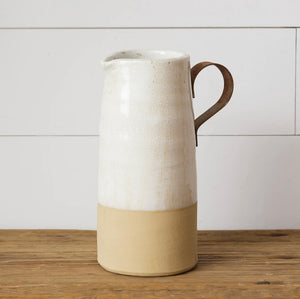 Pottery Pitcher With Metal Handle