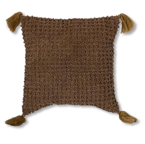 Square Brown Loop Pillow With Tassels