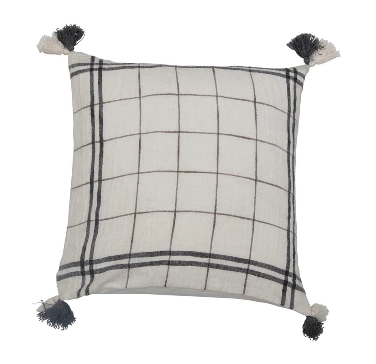 Grid Pattern Pillow With Tassels