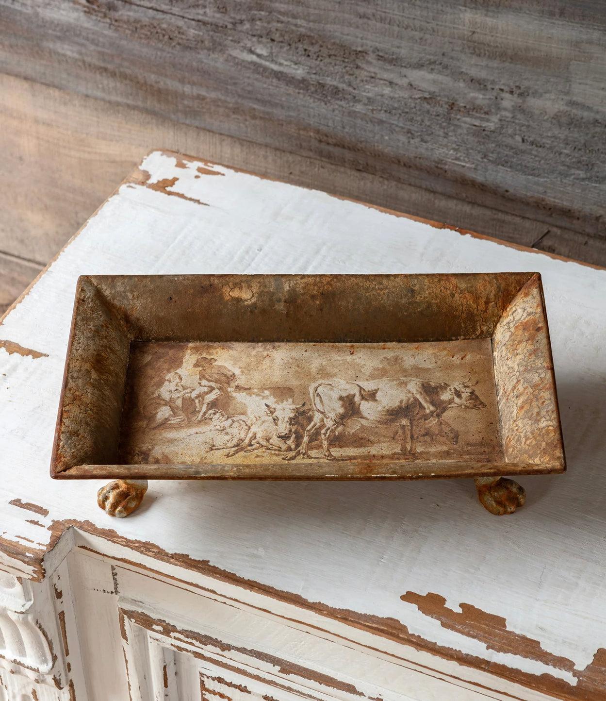 Burnished Pastoral Rectangular Tole Tray