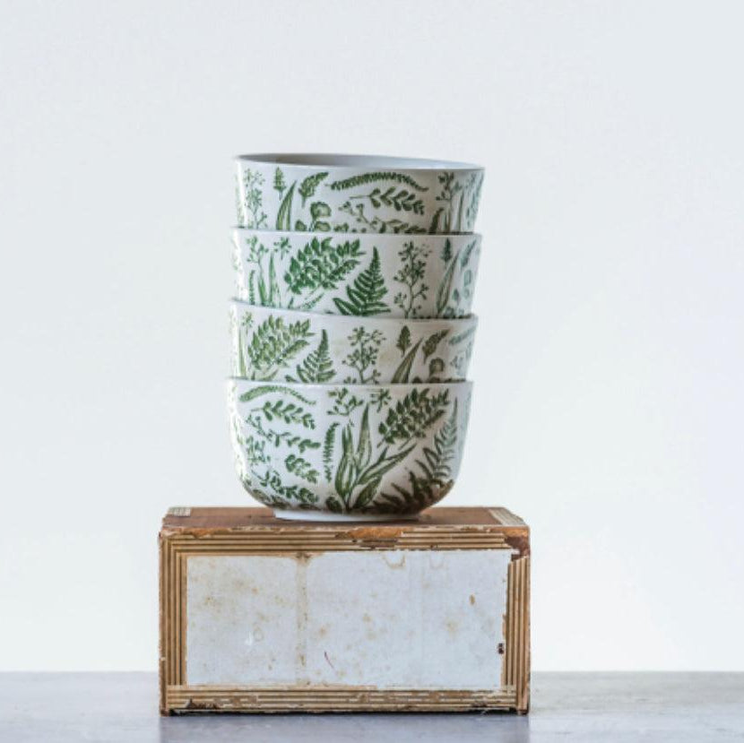 Green Hand Stamped Bowl